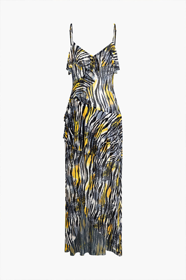 Maxikleid mit Schlitz und Zebramuster 