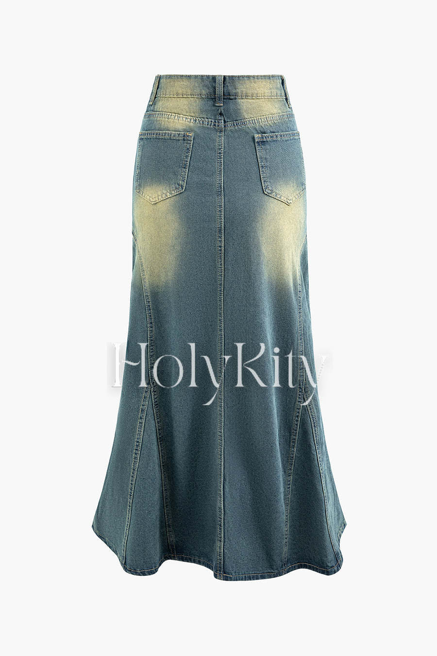 Jupe longue sirène taille haute en jean vieilli 