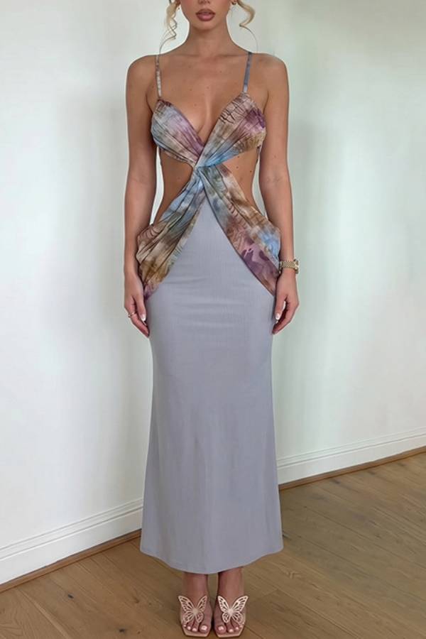 Tie‑Dye Cutout Open‑Back Slip Mermaid Maxi Dress