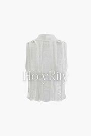 Distressed Openwork Knit Sleeveless Top
