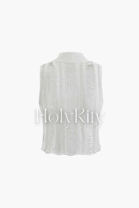 Distressed Openwork Knit Sleeveless Top