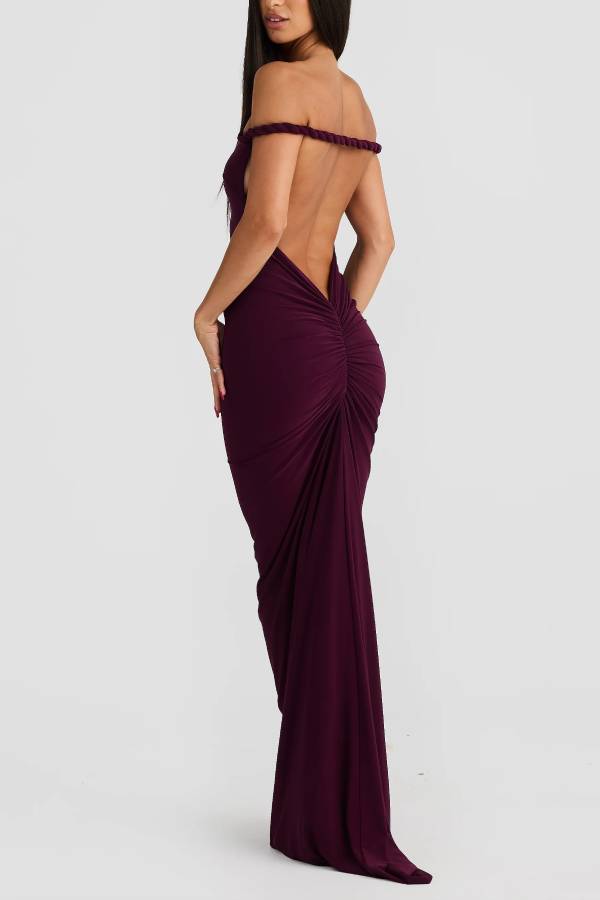 Convertible slim-fit open-back draped maxi dress