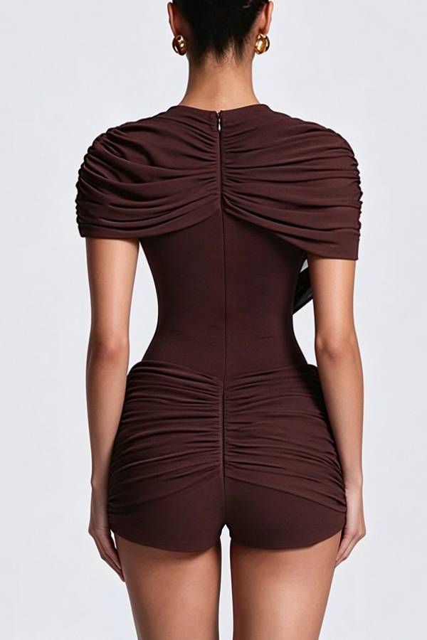 Asymmetric Draped Mesh Romper