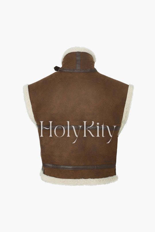 Gilet en daim avec bordure en fausse fourrure 