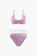 3-teiliges Set aus Bikini und Sarong mit Samtstruktur und U-Ring 