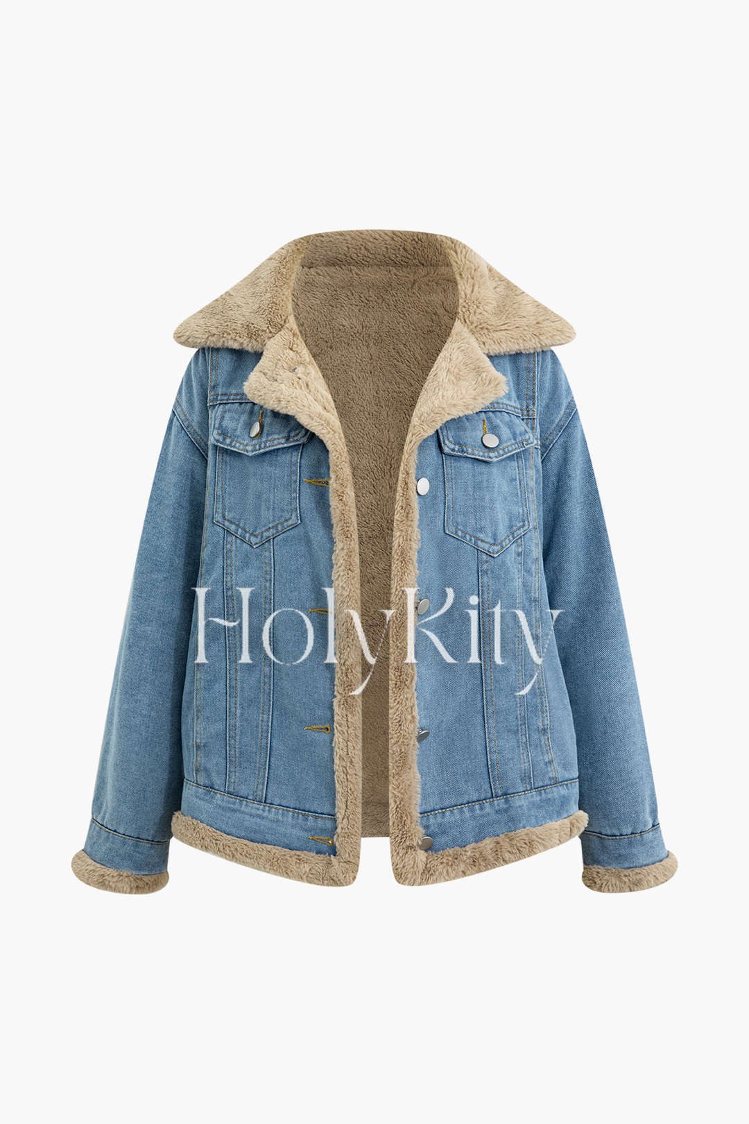 Jeansjacke mit Kunstfelltasche und Revers 