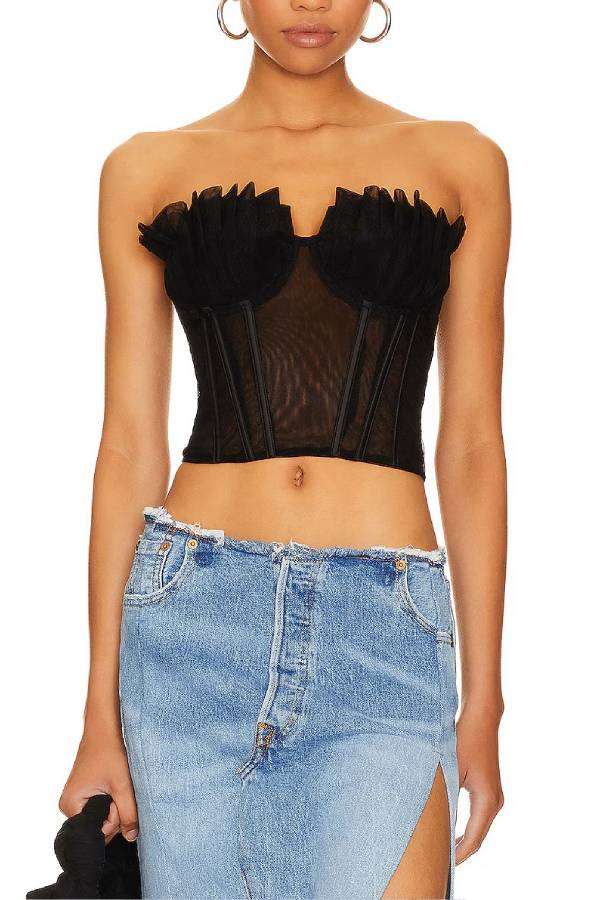 Black Tulle Strapless Corset Top