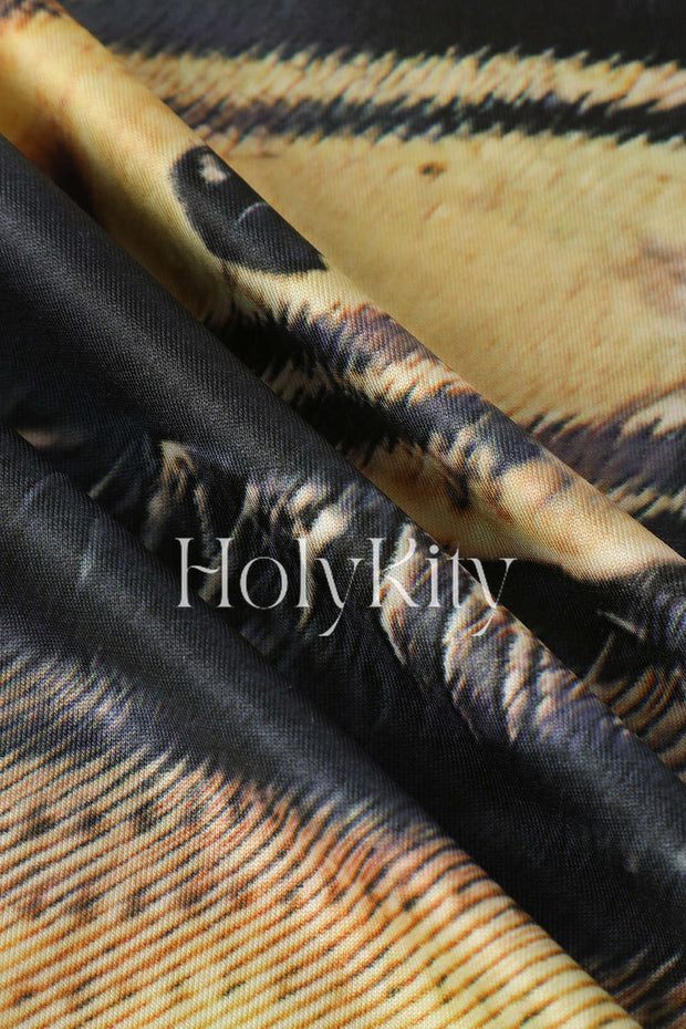 Abstract Print Cut Out Long Sleeve Top