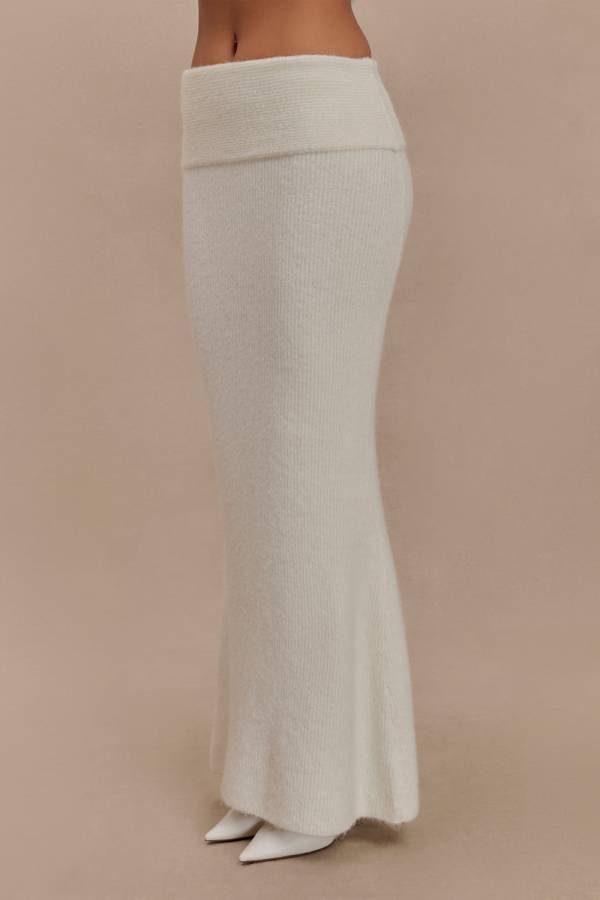 Charlotte Knit Ribbed Waist Fishtail Stretch Maxi Skirt
