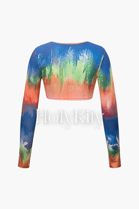 Set aus Crop-Top mit V-Ausschnitt und gedrehter Vorderseite und Maxirock 
