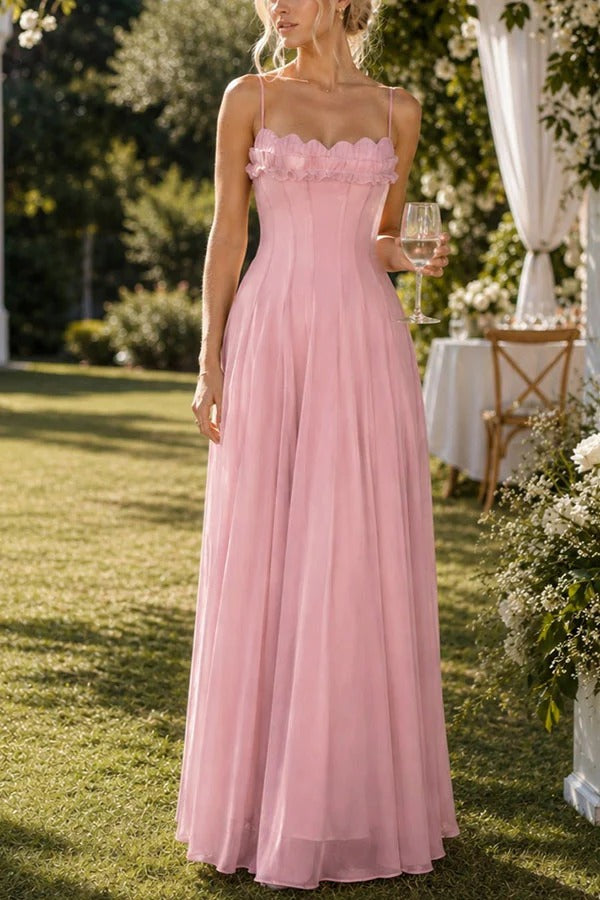 Dreamy Tulle Ruffled Shirred Corset Back Smocked Slip Maxi Dress