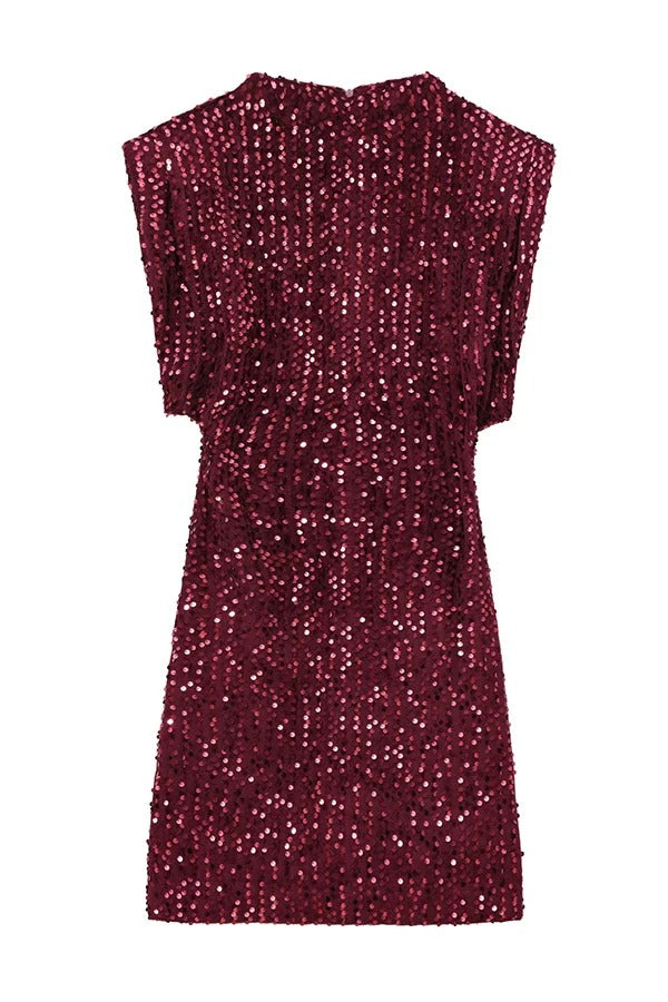 Fashionable Sequined Round Neck Sleeveless Slim-fit Mini Dress