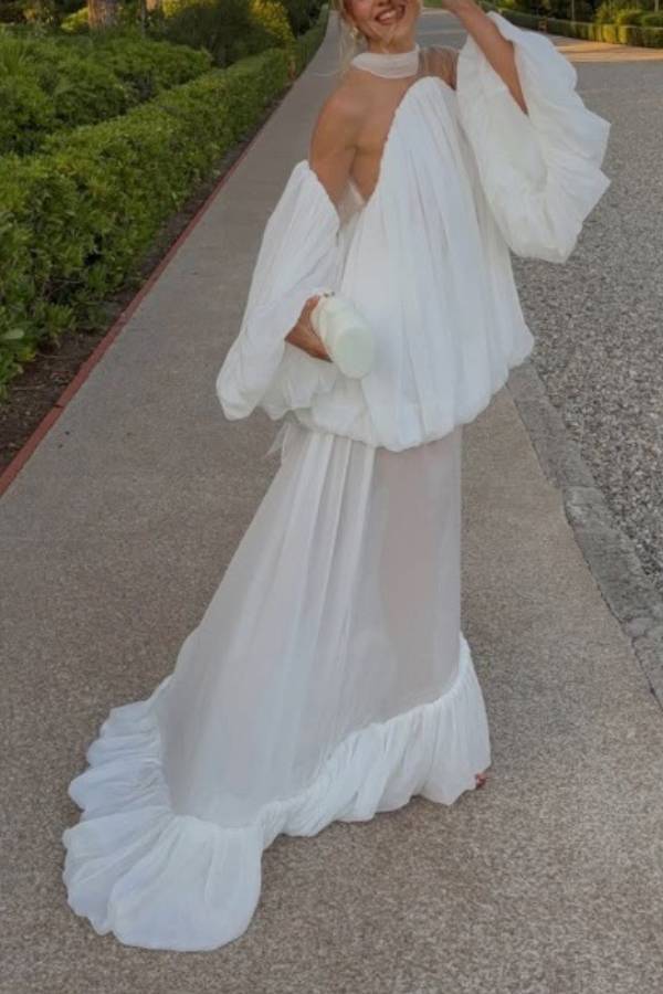Halter Off‑Shoulder Bubble Sleeve Two‑Piece Floor‑Length Dress