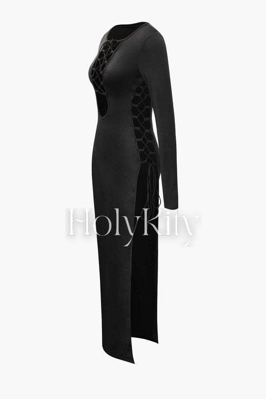 Tie Detail Long Sleeve Maxi Dress