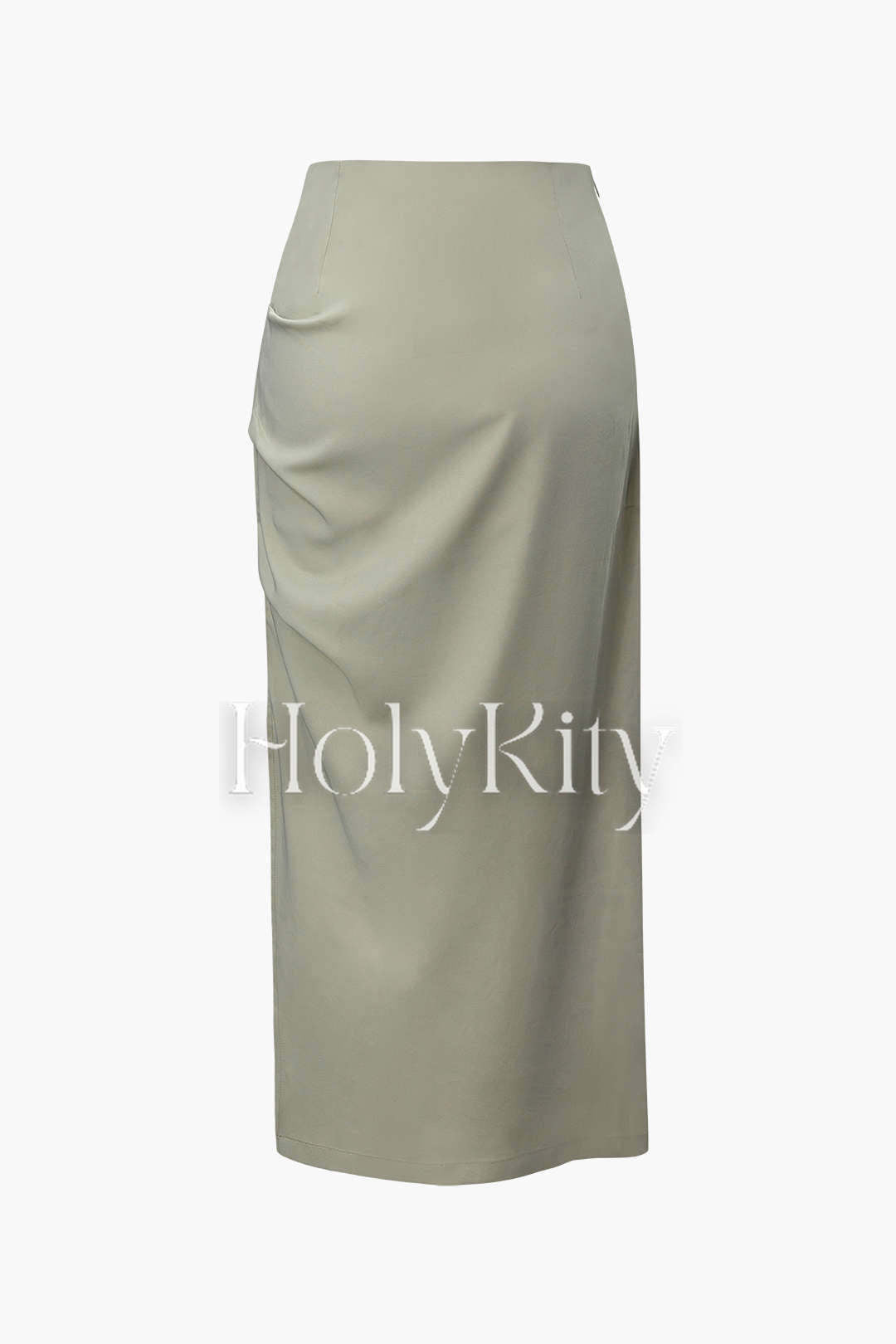 Solid Ruched Split Skirt