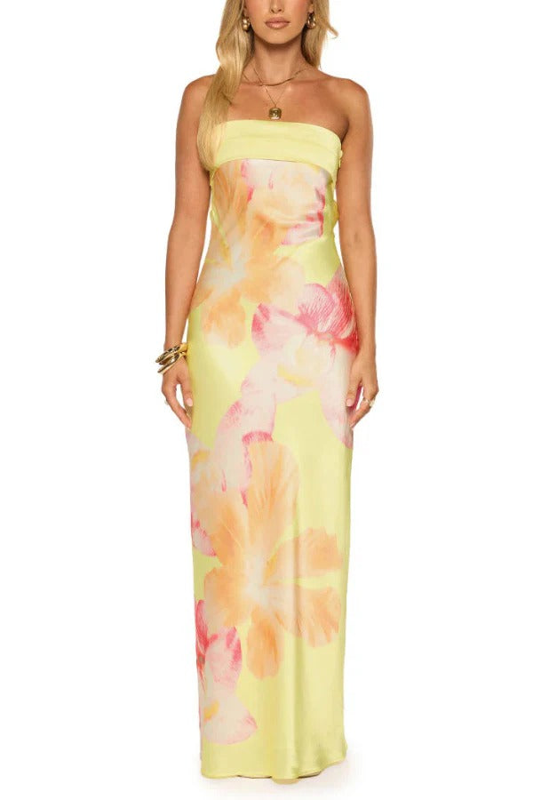 Floral Print Sleeveless Off-Shoulder Elegant Vacation Maxi Dress