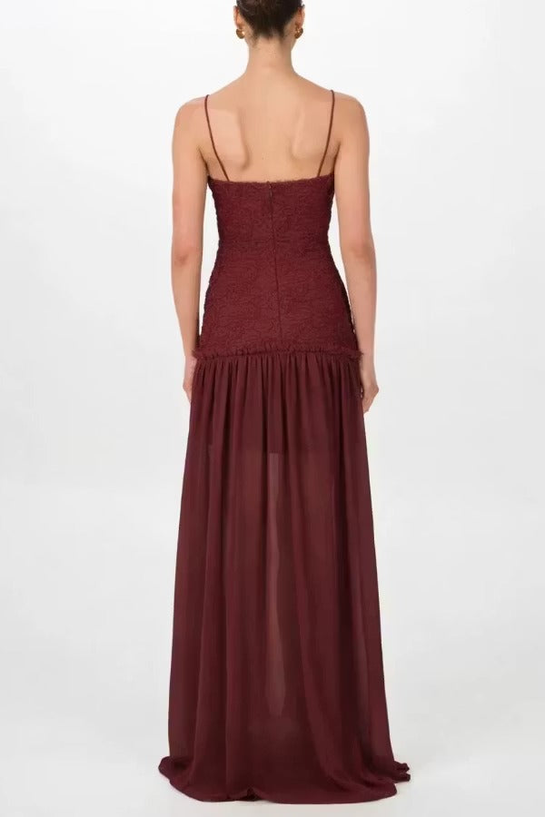 Stylish Three-dimensional Floral Chiffon Patchwork Strapless Elegant Maxi Dress