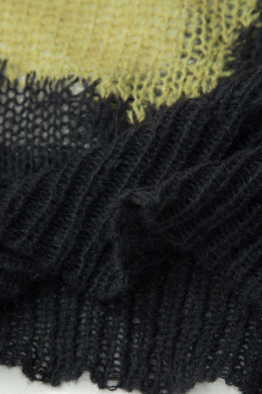 Haut en maille ouverte à col rond et blocs de couleurs 