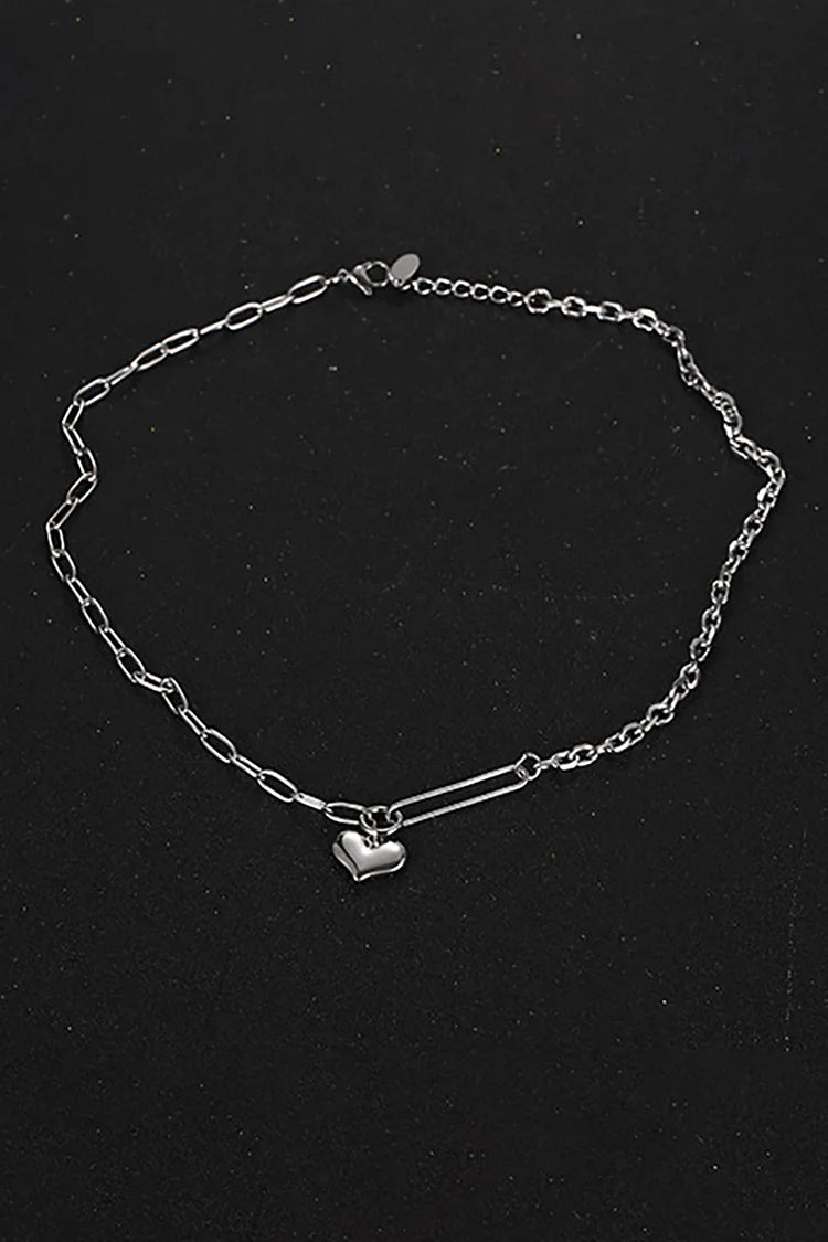 Halskette mit Herzanhänger aus Legierung, Silber 