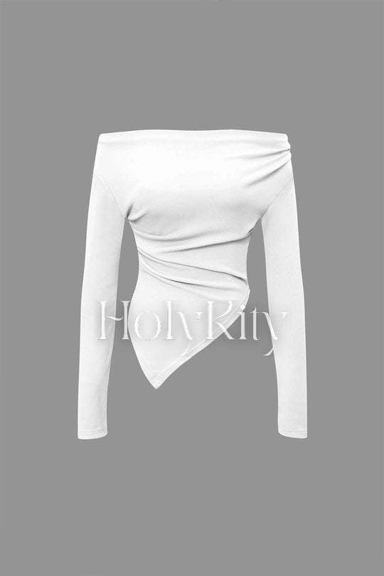 Ensemble haut asymétrique froncé à épaules dénudées et pantalon droit 