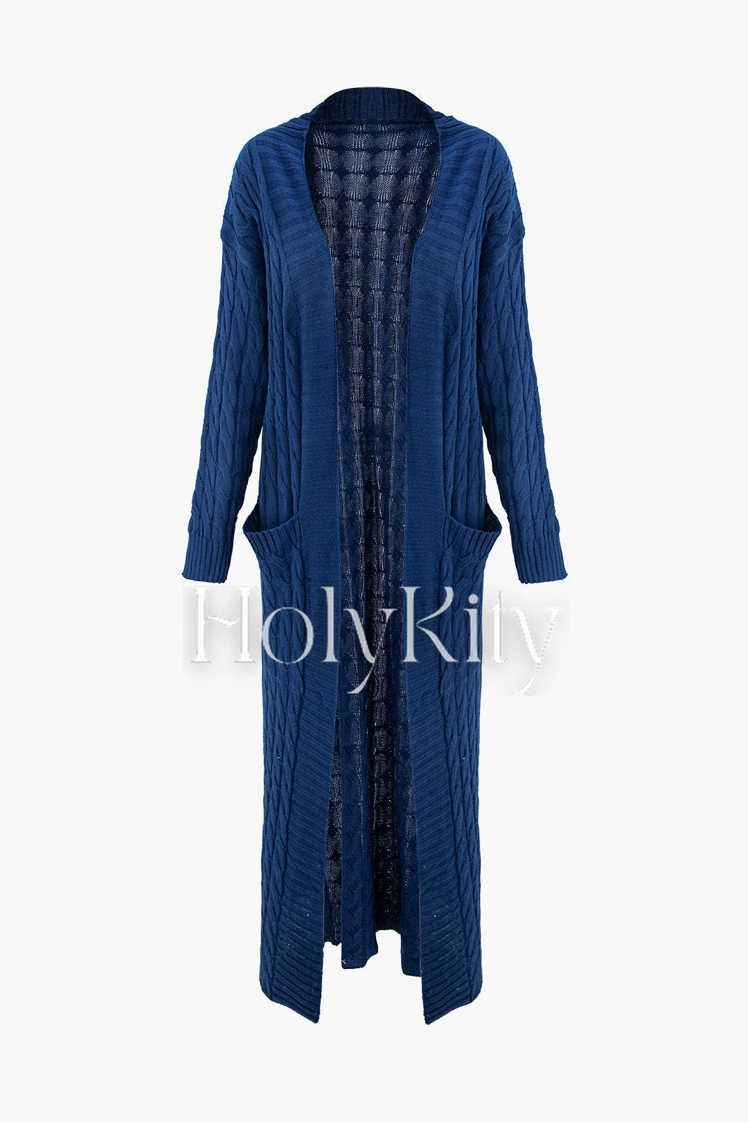 Cardigan long en maille torsadée avec poche 