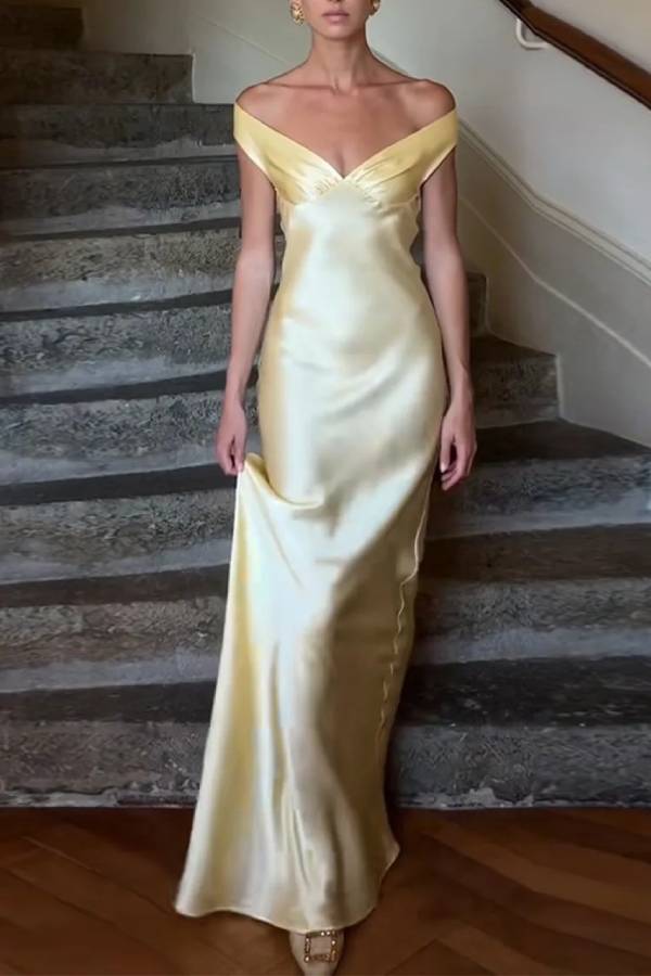 Ladies' One Necked Satin Elegant Evening Dress