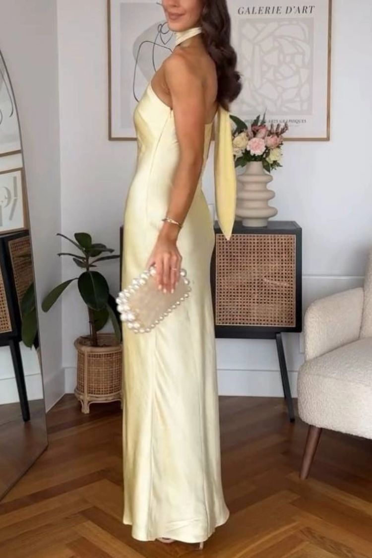 Flowing Elegance Satin One Shoulder Scarf Maxi Dress