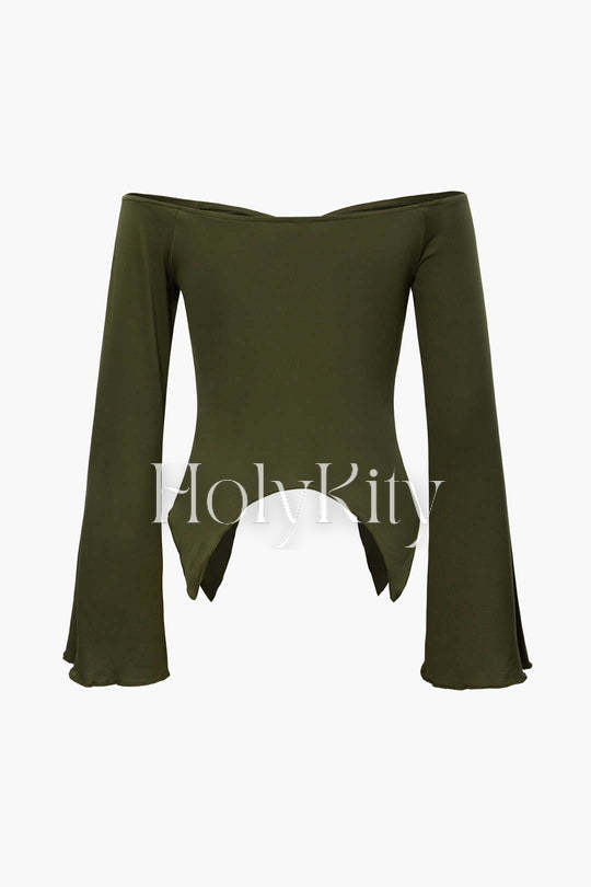 Off The Shoulder Ruched Long Sleeve Top