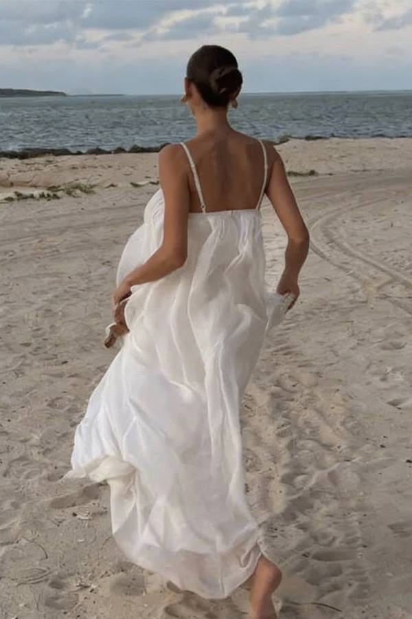 Sculptural Flowy Chiffon Plunging Chest Cutout Slip Loose Maxi Dress