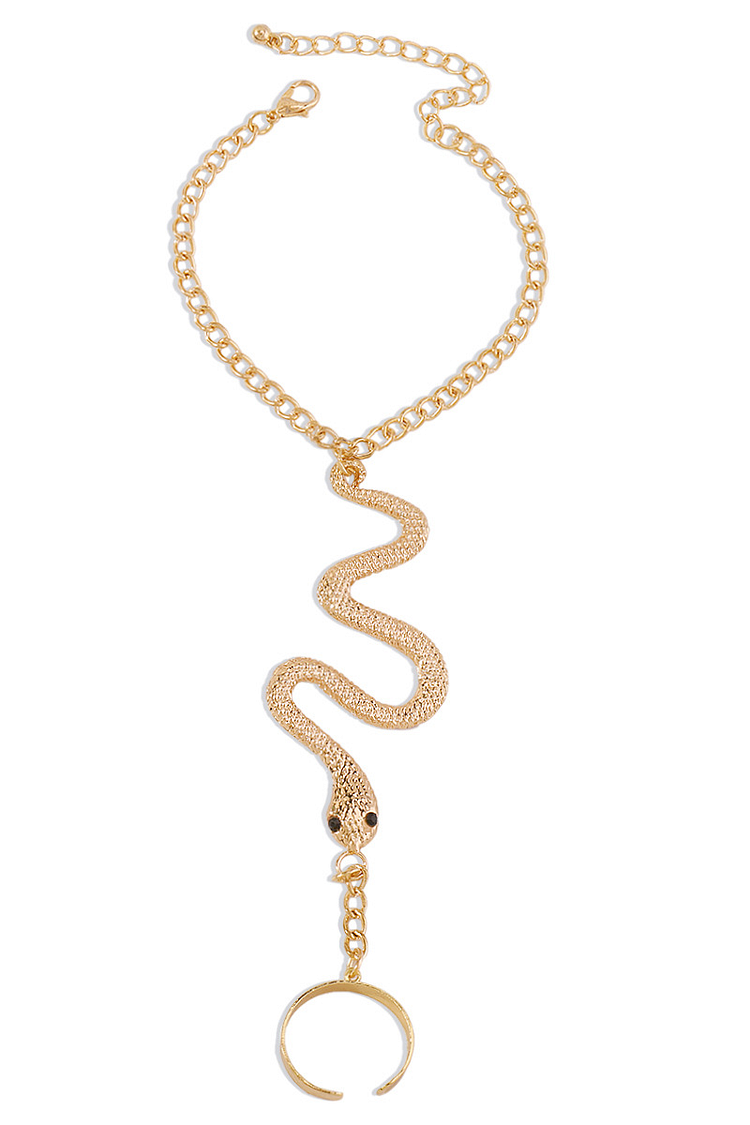 Fashionable Alloy Snake Shape Finger Linked Bracelet-Gold