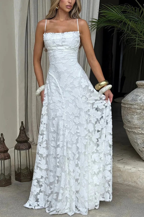 Francis Floral Burnout Jersey Fabric Cowl Neck Back Lace-up Maxi Dress