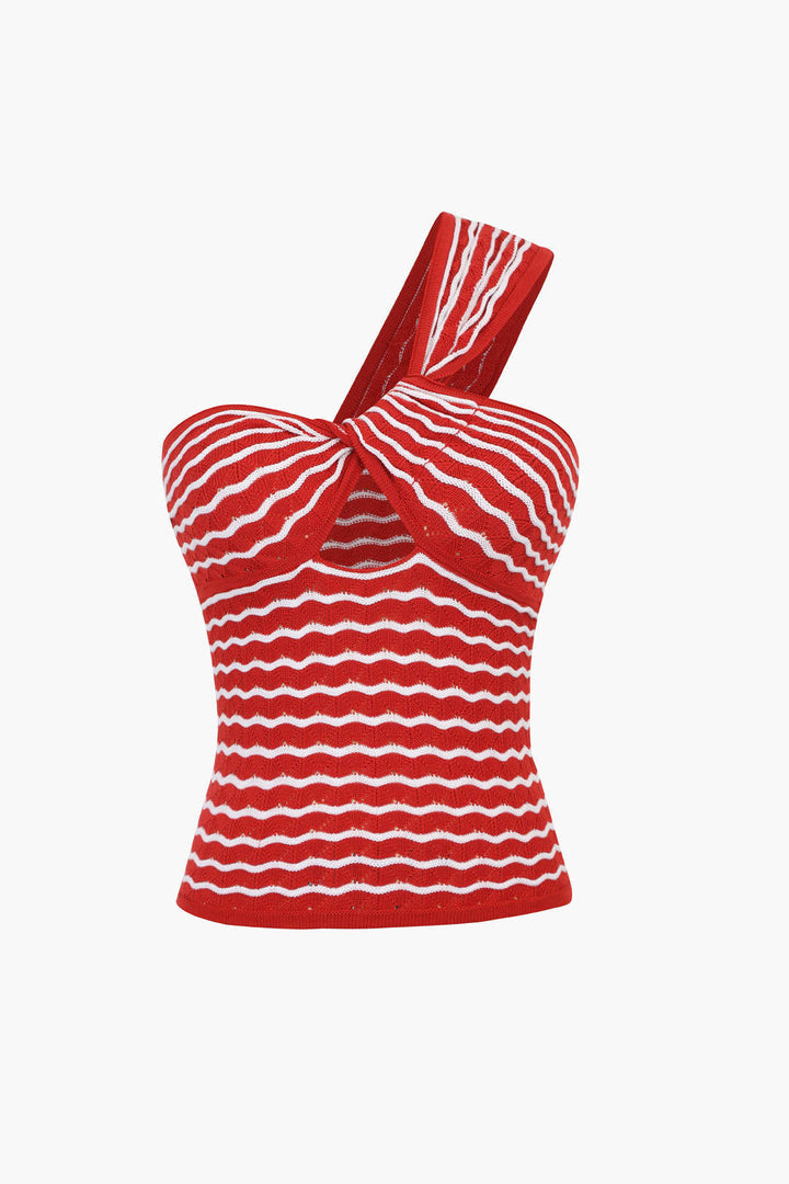 Haut caraco rayé en tricot à une épaule 