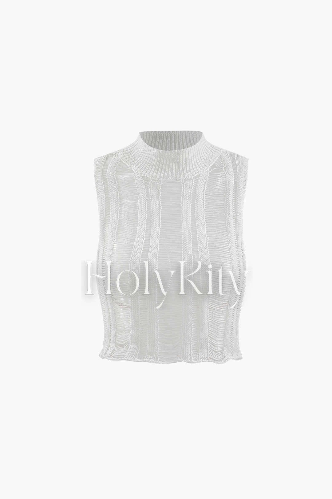 Haut sans manches en tricot ajouré effet vieilli 