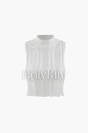 Distressed Openwork Knit Sleeveless Top