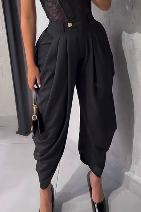 High-Waisted Pleated Drape Harem Pants
