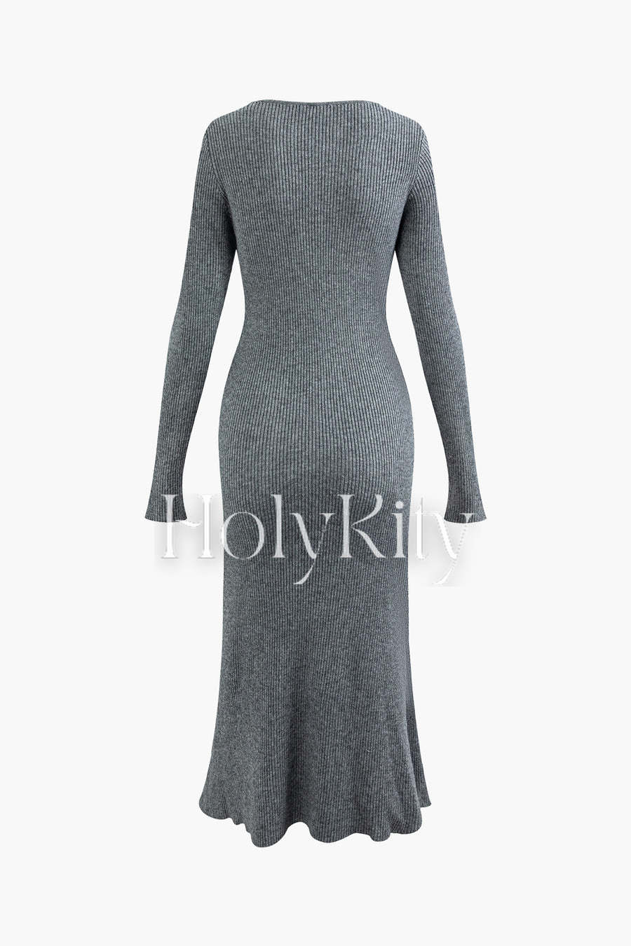 Robe à manches longues en tricot côtelé à col en U et détails torsadés