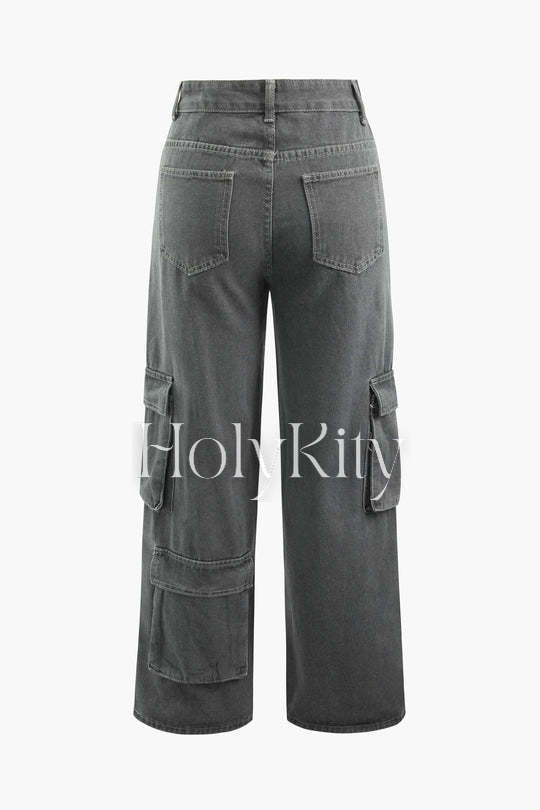 Star Print Wide Leg Cargo Jeans
