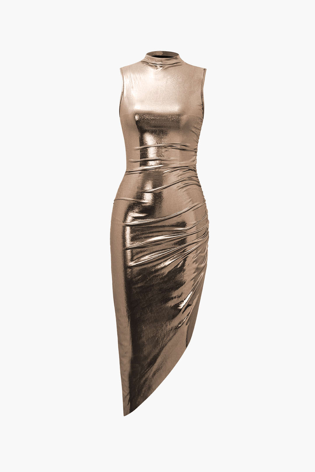 Robe midi sans manches à ourlet asymétrique métallisé 