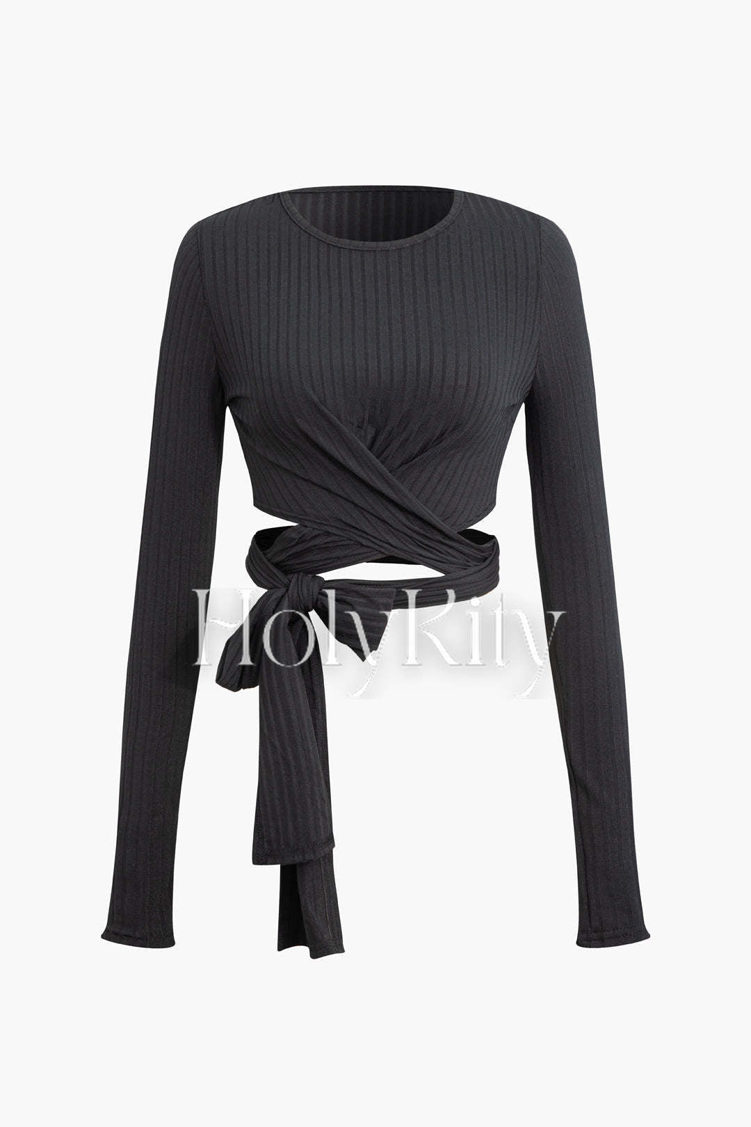 Set aus langärmligem Oberteil mit Rundhalsausschnitt und Hose mit hoher Taille und Twist-Tie 