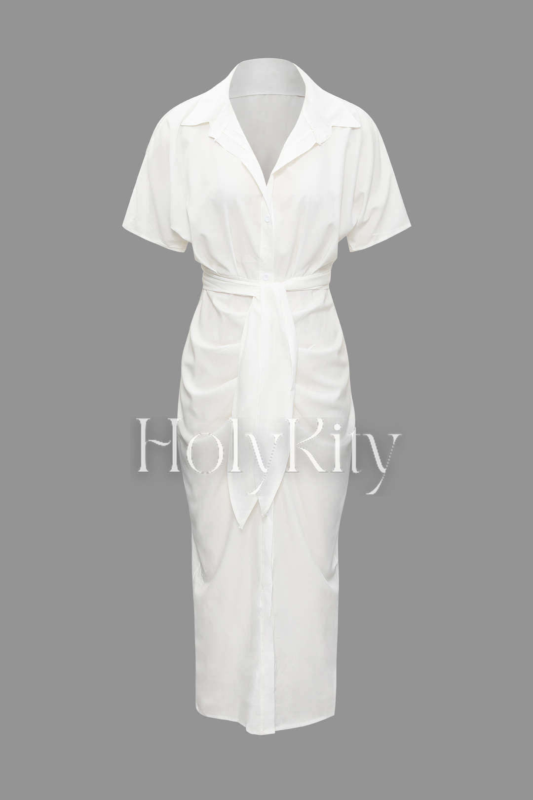 Midi-Hemdkleid mit Knopfleiste und Gürtel 