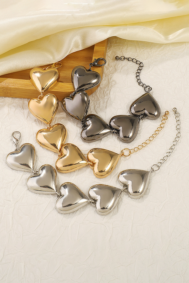 Heart-Shaped Alloy Fashionable Chain Bracelet-Gold