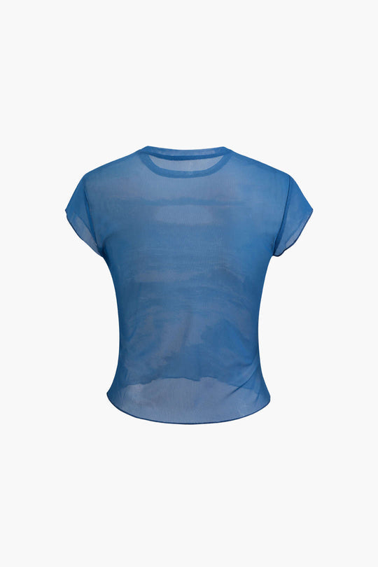 T-shirt en maille transparente à imprimé coucher de soleil 