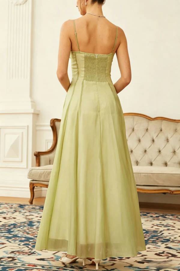 Dreamy Tulle Ruffled Shirred Corset Back Smocked Slip Maxi Dress