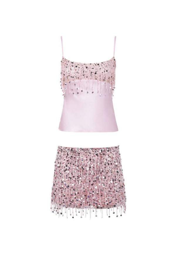Sequin and Tassel Strappy Mini Dress Set