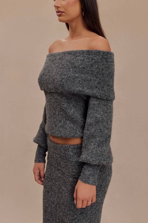 Charlotte Knit Bardot Neck Off Shoulder Long Sleeve Relaxed Sweater