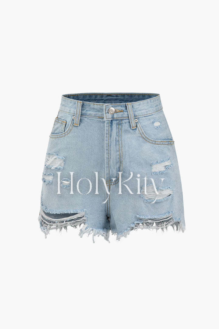 Short en jean effiloché et déchiré 