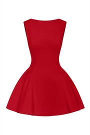 Solid Color Cinch Waist Open Back Mini Tank Dresses-Red