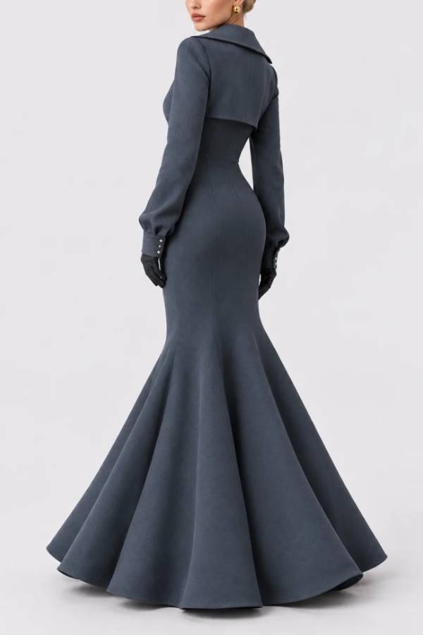 Charcoal Grey Cropped Bolero Jacket and Mermaid Maxi Dress Two Piece Set