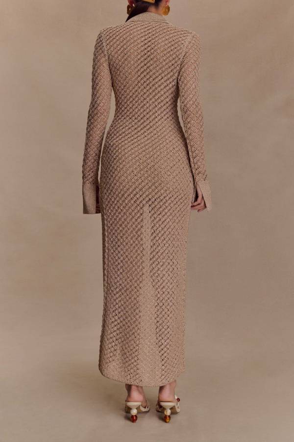 Hollow Slit Knitted Maxi Skirt Set