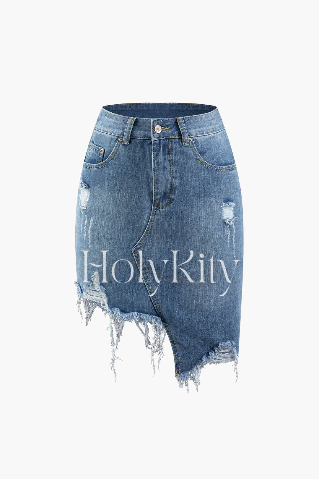 Jupe asymétrique en jean à ourlet effiloché 